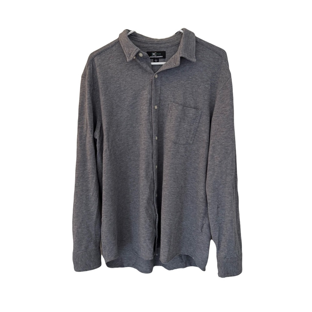 Men's Johnston & Murphy XC Flex Knit Button Up, Gray,‎ Size L